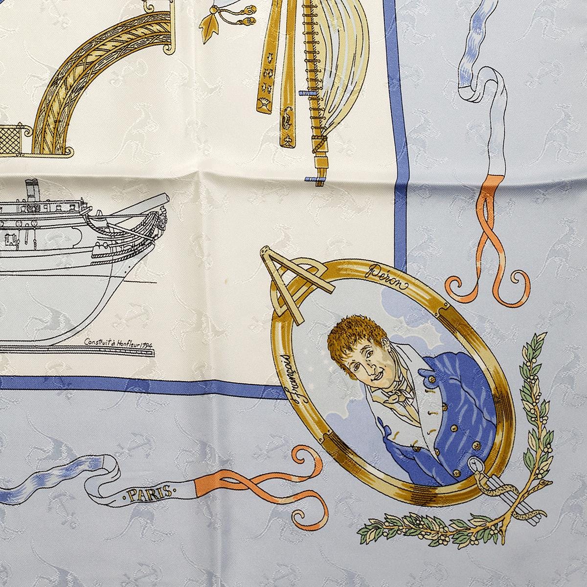 Hermes Scarf "Le Geographe" by Sandra Laroche Vintage 90cm Silk Jacquard | Carre Foulard