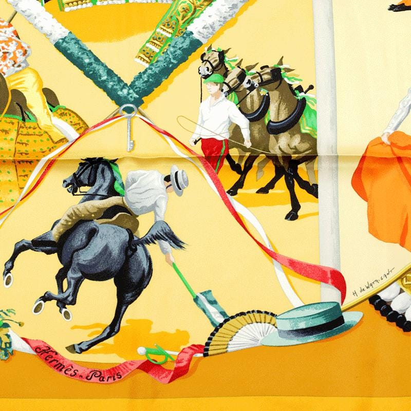 Hermes Scarf "Plaza de Toros" by Hubert de Watrigant 90cm Silk
