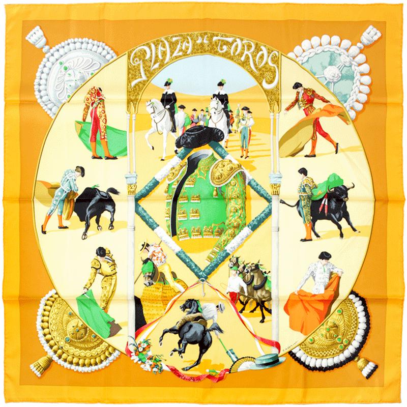 Hermes Scarf "Plaza de Toros" by Hubert de Watrigant 90cm Silk