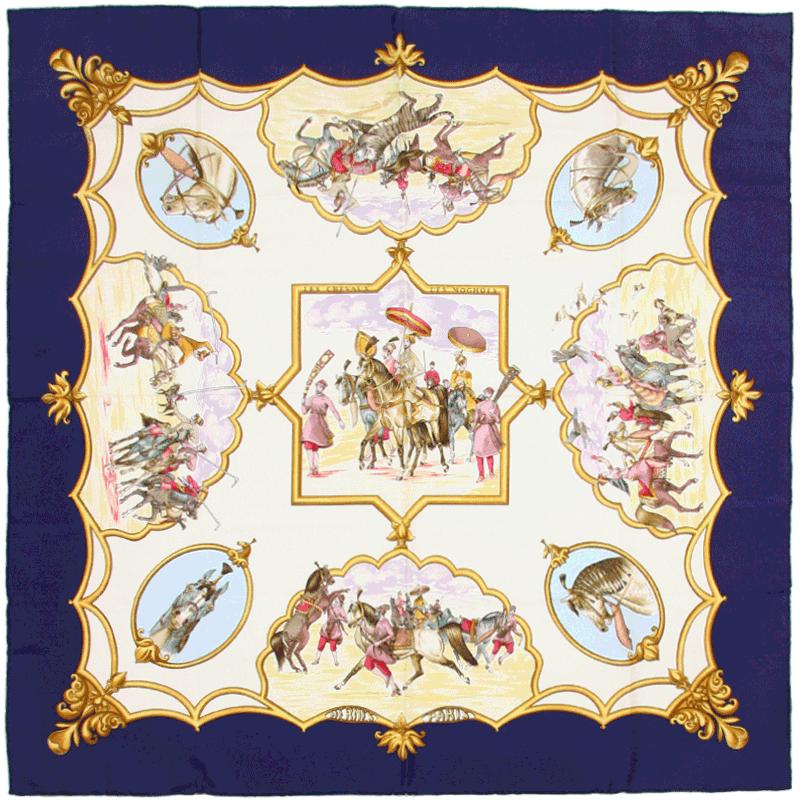 Hermes Scarf "Les Chevaux des Moghols" by Jean De Fougerolle Vintage 90cm Silk | Carre Foulard