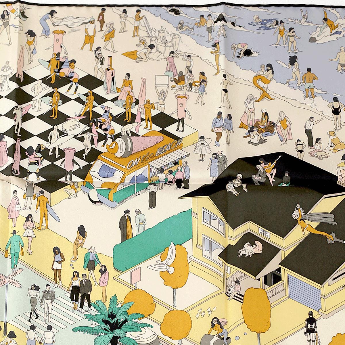 Hermes Scarf "On the Beach" by Ugo Bienvenu 90cm Silk