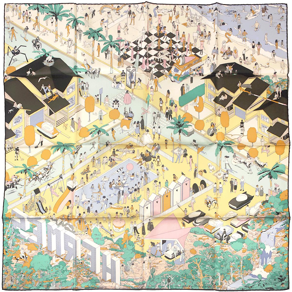 Hermes Scarf "On the Beach" by Ugo Bienvenu 90cm Silk