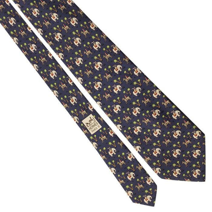 Hermes Men's Silk Tie Whimsical Elephant Jockeys Pattern 5416 | Necktie Cravate