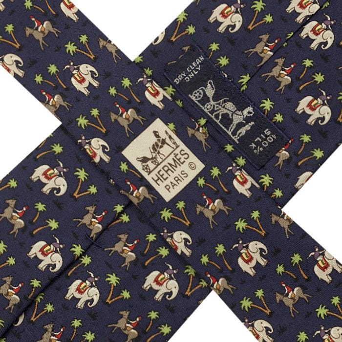 Hermes Men's Silk Tie Whimsical Elephant Jockeys Pattern 5416 | Necktie Cravate