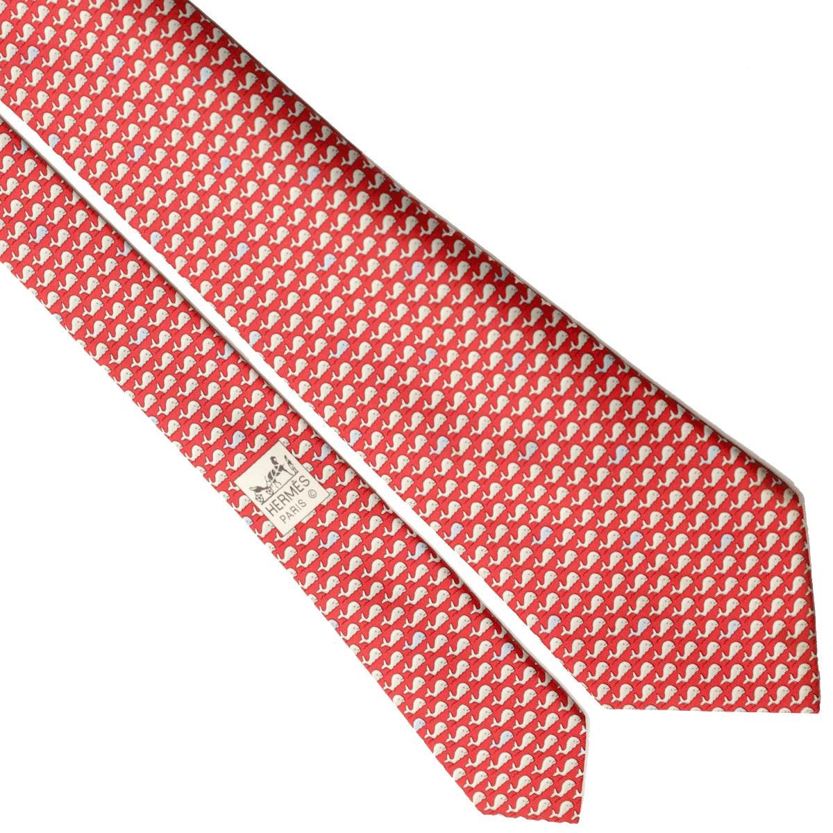 Hermes Men's Silk Tie Whimsical Whales Pattern 5301 | Necktie Cravate