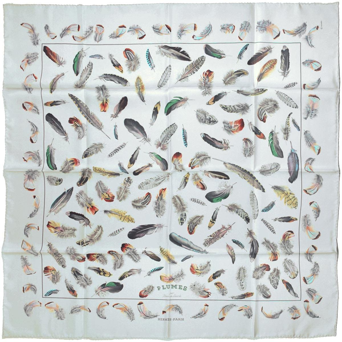 Hermes Scarf "Plumes" by Henri de Linares 90cm Silk | Carre Foulard