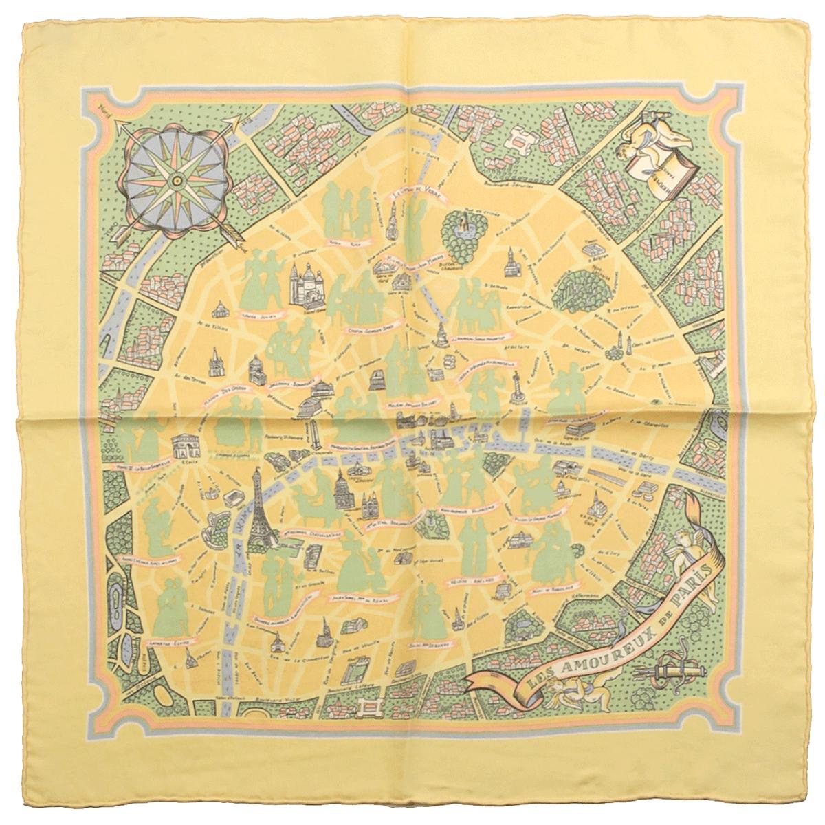 Hermes Scarf 45cm "Les Amoureux de Paris" by Maurice Tranchant Silk Gavroche