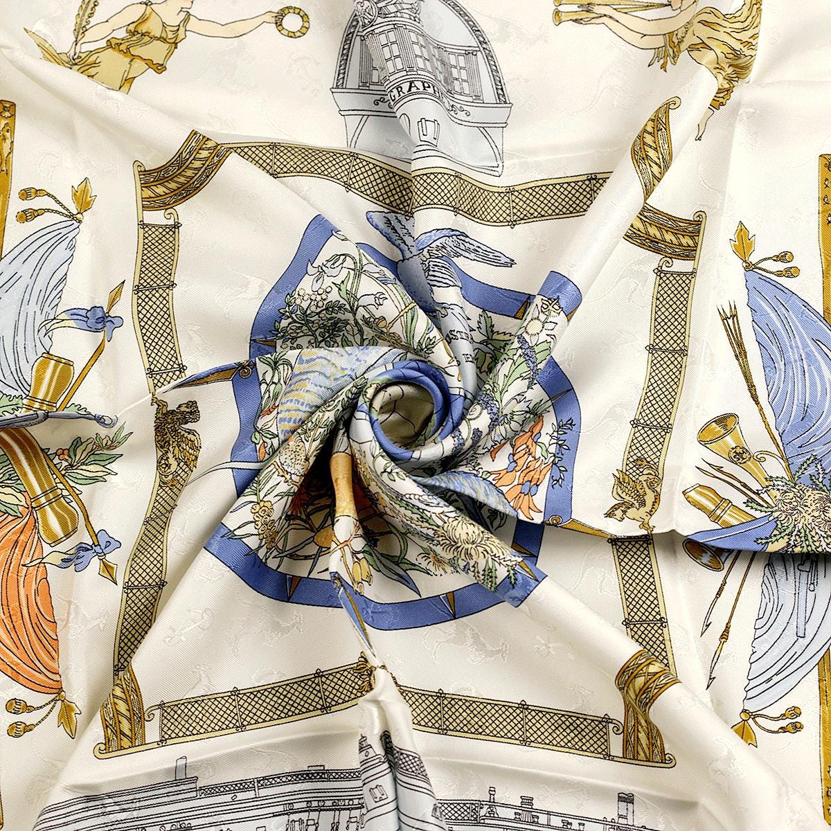 Hermes Scarf "Le Geographe" by Sandra Laroche Vintage 90cm Silk Jacquard | Carre Foulard