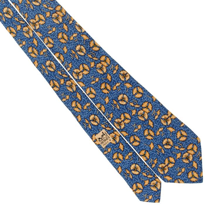 Hermes Men's Silk Tie Ginkgo Flowers Pattern 7518 | Necktie Cravate