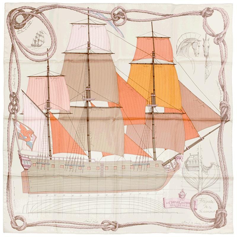 Hermes Scarf "Cheval de Mer" by Christian Renonciat 90cm Silk