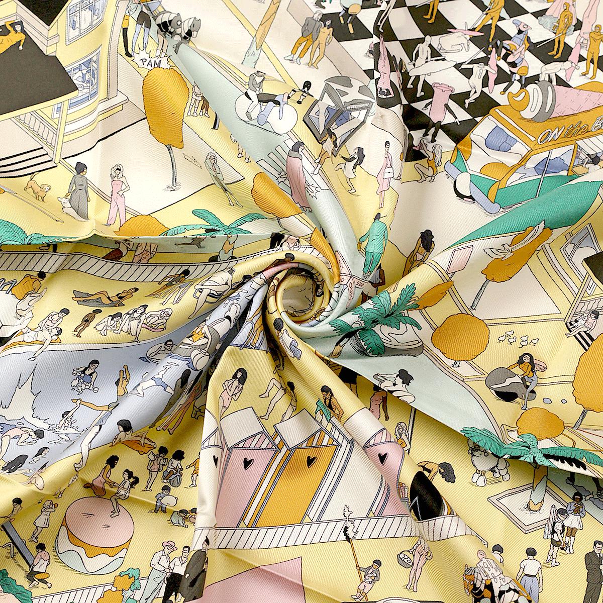 Hermes Scarf "On the Beach" by Ugo Bienvenu 90cm Silk