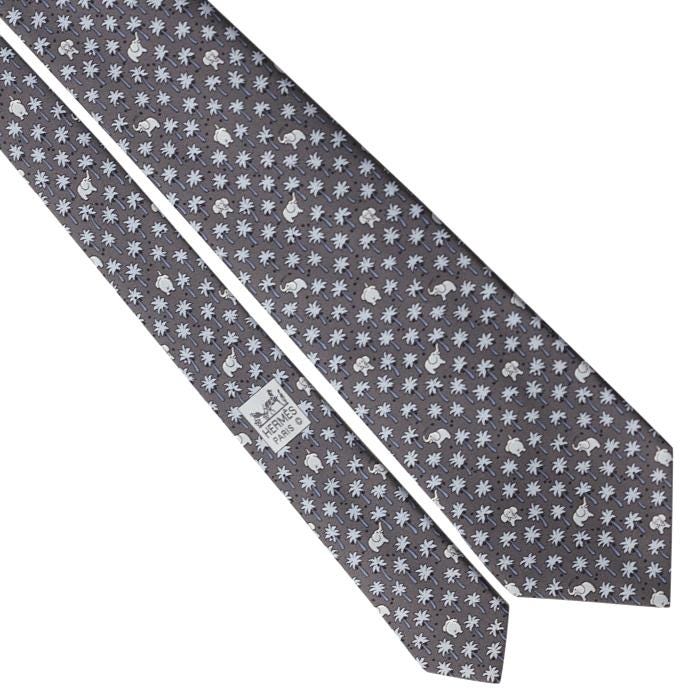 Hermes Men's Silk Tie Whimsical Elephants Pattern 5248 | Necktie Cravate