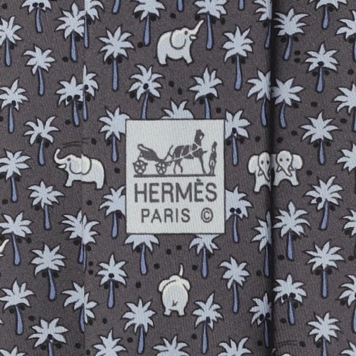 Hermes Men's Silk Tie Whimsical Elephants Pattern 5248 | Necktie Cravate