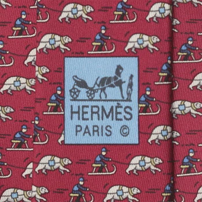 Hermes Men's Silk Tie Whimsical Polar Bear Sleds Pattern 5658 | Necktie Cravate