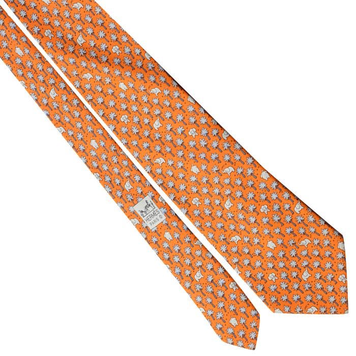 Hermes Men's Silk Tie Whimsical Elephants Pattern 5248 | Necktie Cravate