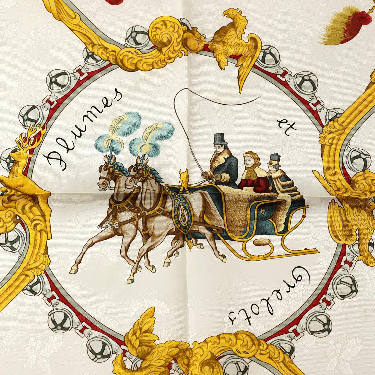 Hermes Scarf "Plumes et Grelots" by Julia Abadie 90cm Silk Jacquard | Carre Foulard NIB