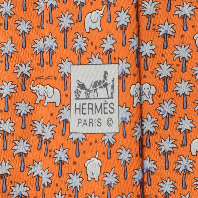 Hermes Men's Silk Tie Whimsical Elephants Pattern 5248 | Necktie Cravate