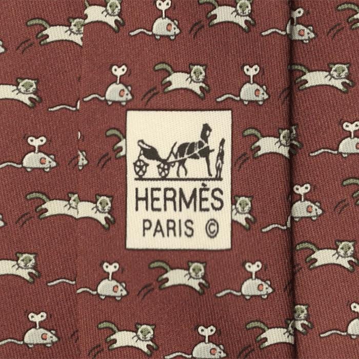 Hermes Men's Silk Tie Whimsical Toy Cat & Mouse Pattern 5611 | Necktie Cravate