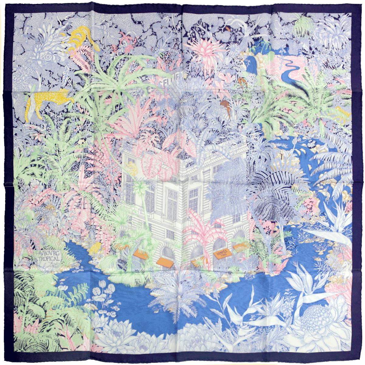 Hermes Scarf "Faubourg Tropical" by Théo de Gueltzl and Octave Marsal 90cm Silk Wash Scarf | Carre Foulard