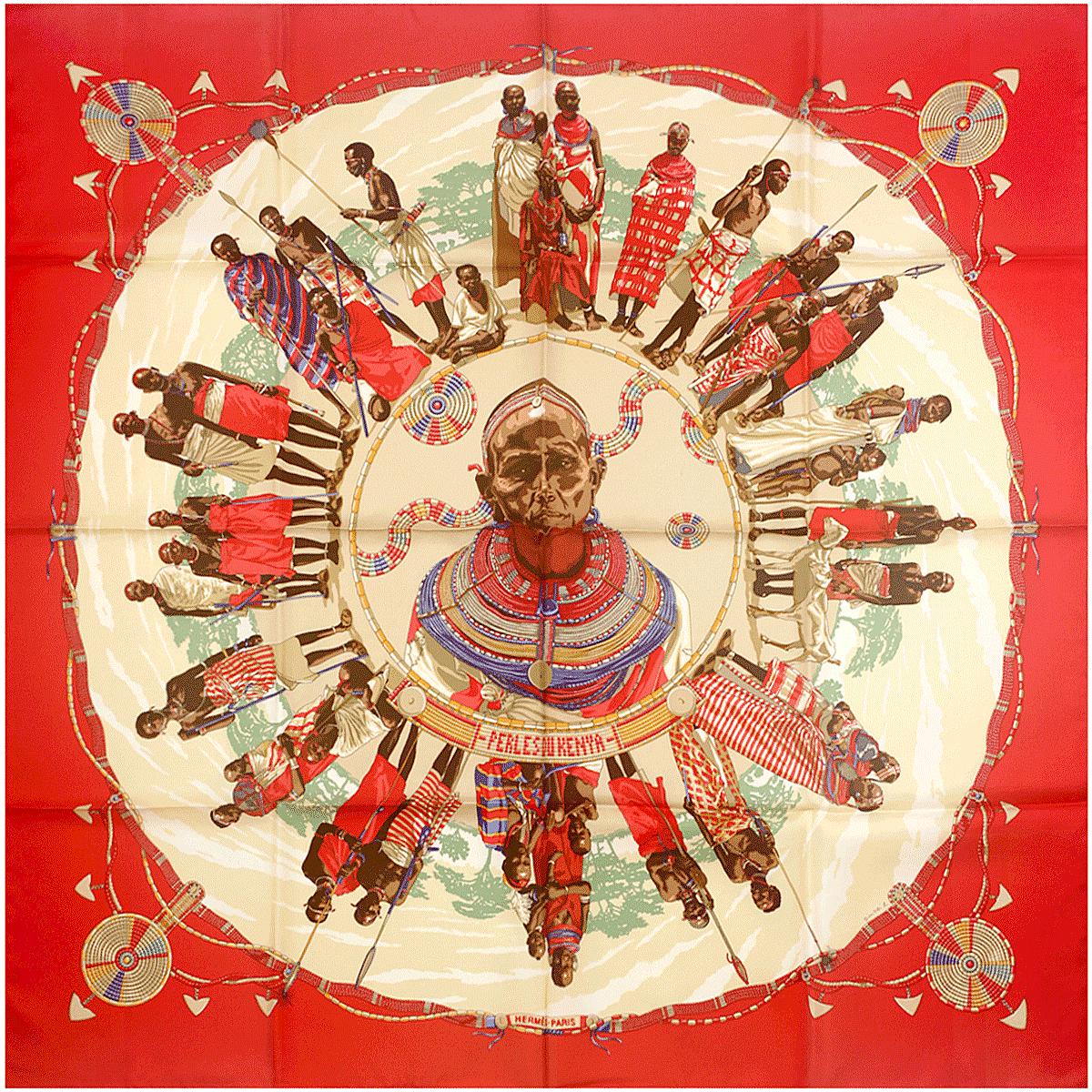 Hermes Scarf "Perles du Kenya" by Dimitri Rybaltchenko Vintage 90cm Silk | Carre Foulard