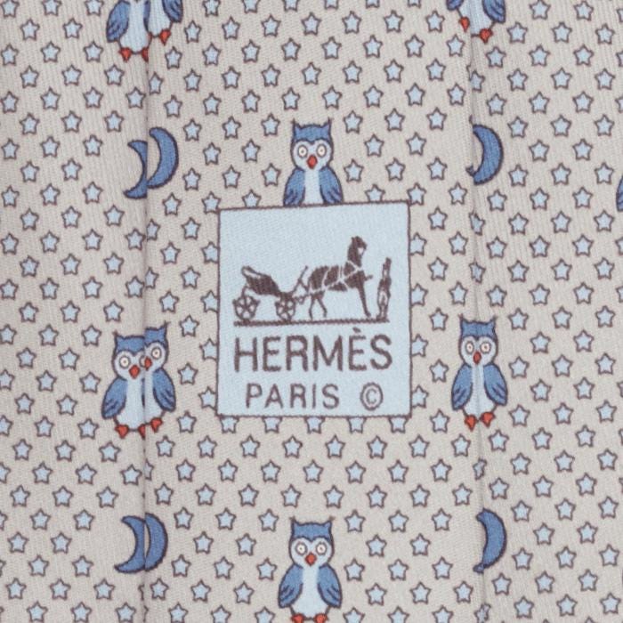 Hermes Men's Silk Tie Whimsical Owls and Moons Pattern 7997 | Necktie Cravate