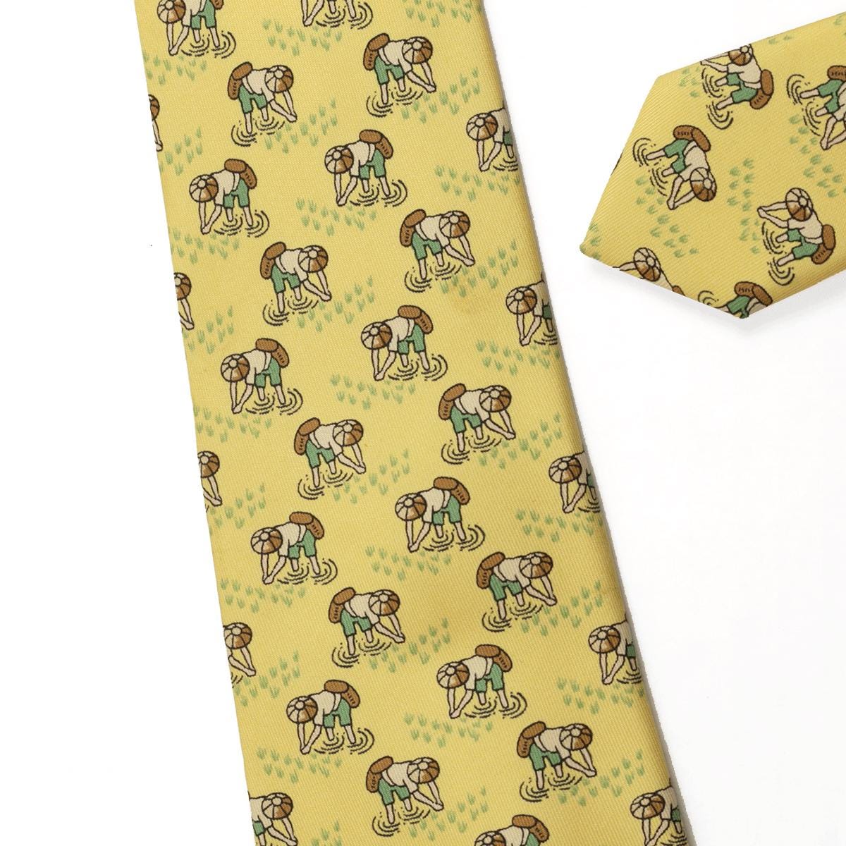 Hermes Men's Silk Tie Rice Farmers Pattern 7535