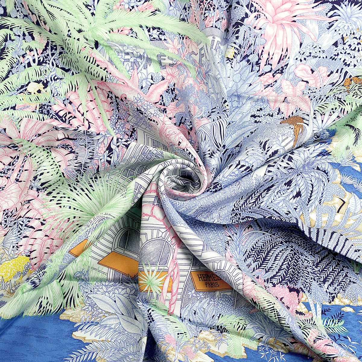 Hermes Scarf "Faubourg Tropical" by Théo de Gueltzl and Octave Marsal 90cm Silk Wash Scarf | Carre Foulard