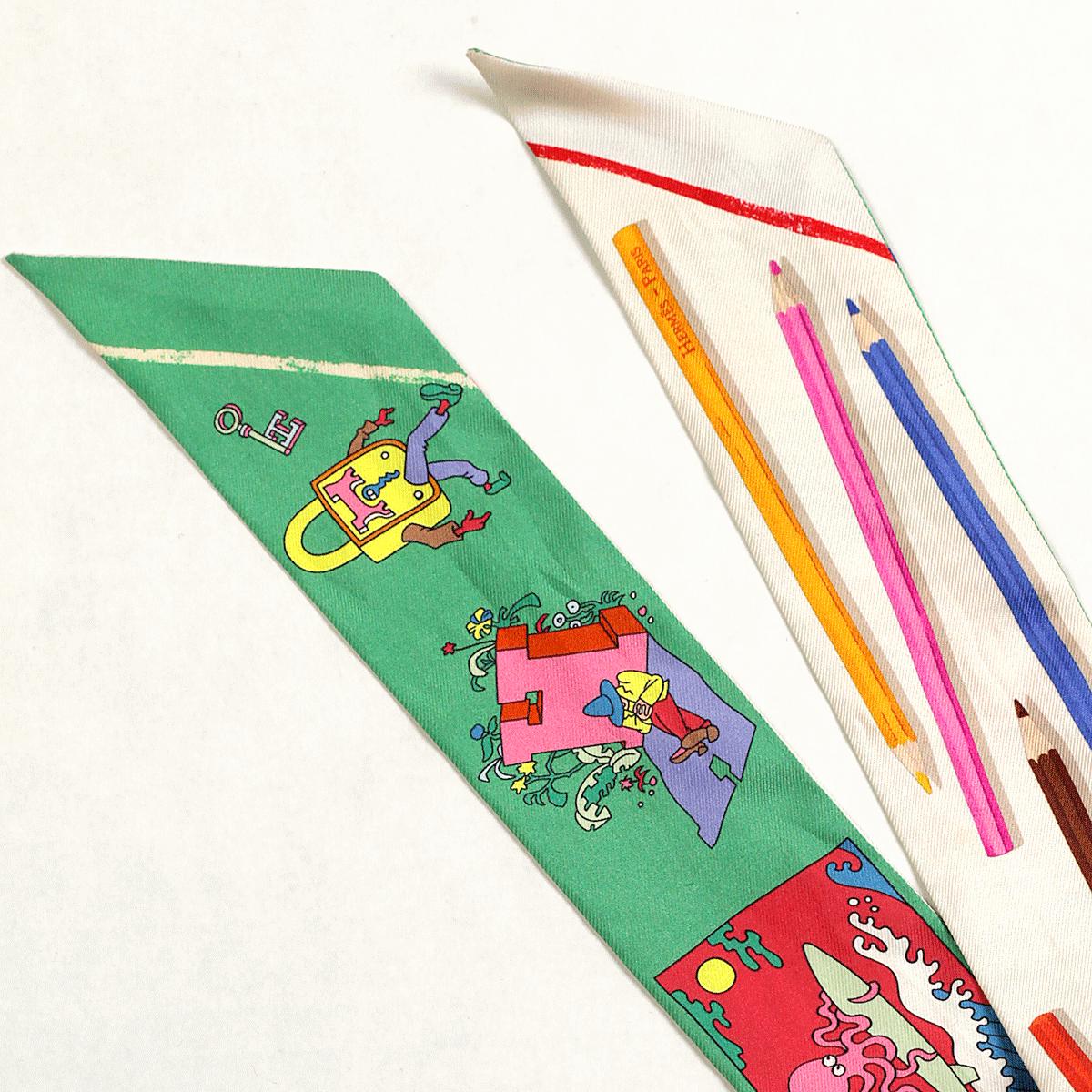 Hermes Scarf Maxi Twilly "A Vos Crayons" by Leigh P. Cook Silk 10cm x 180cm | Carre Foulard