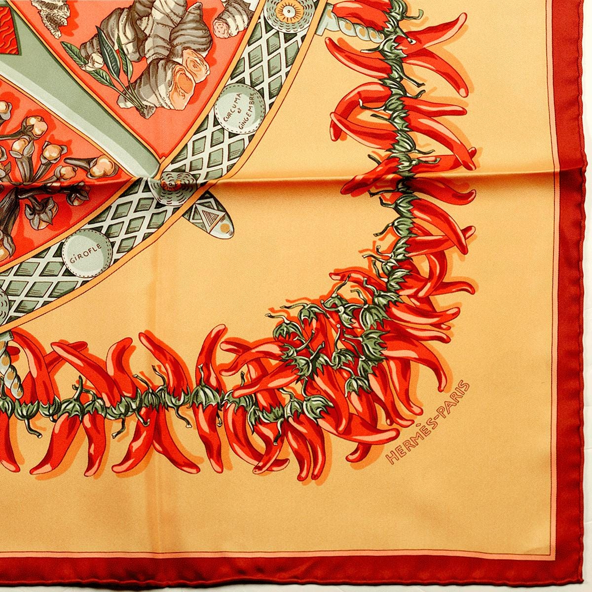 Hermes Scarf "Aux Pays de Epices" by Annie Faivre 90cm Silk