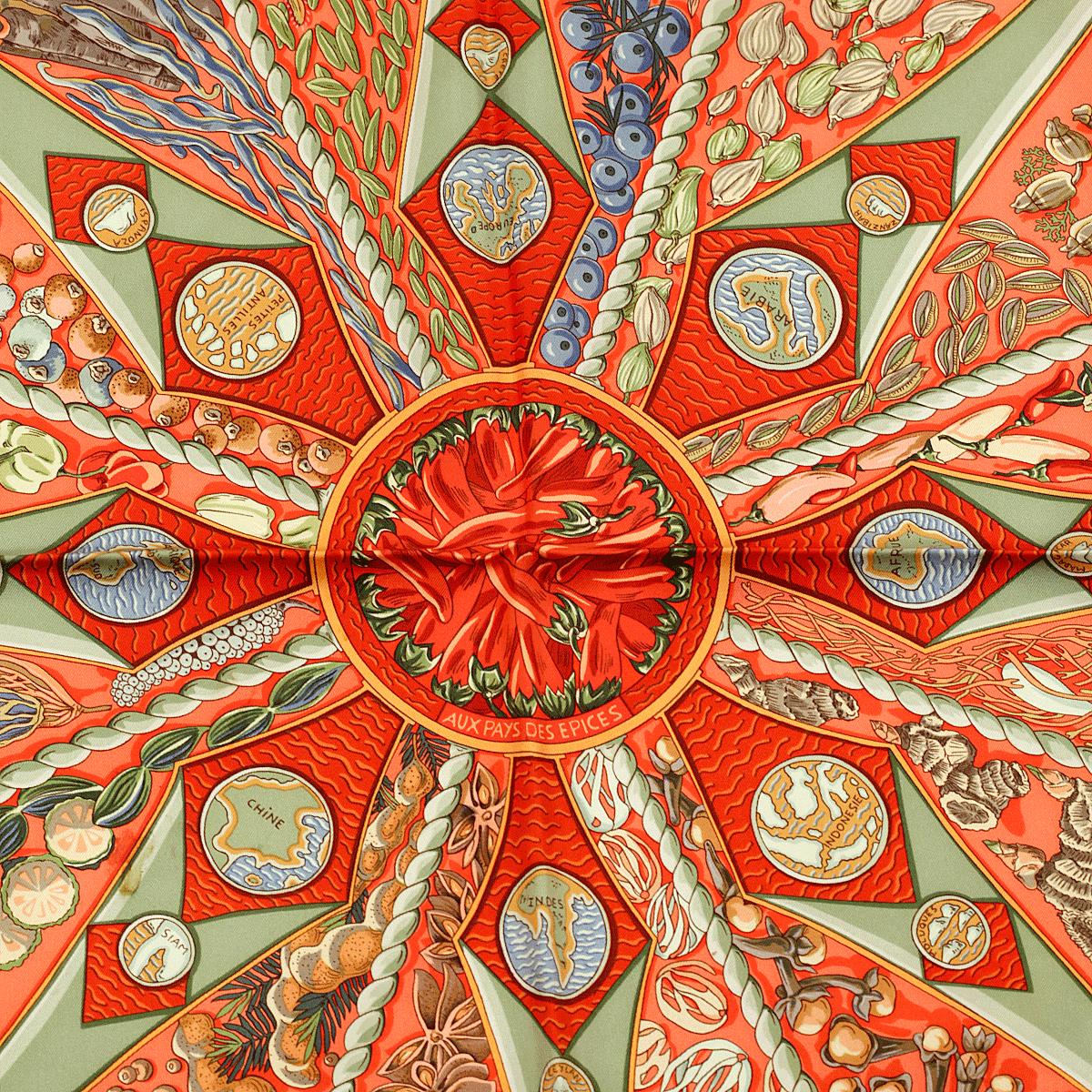 Hermes Scarf "Aux Pays de Epices" by Annie Faivre 90cm Silk