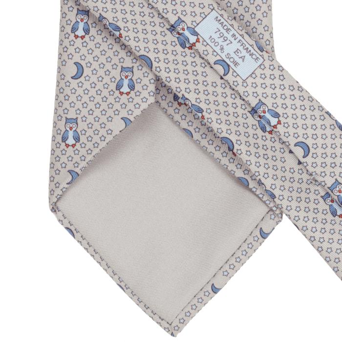 Hermes Men's Silk Tie Whimsical Owls and Moons Pattern 7997 | Necktie Cravate