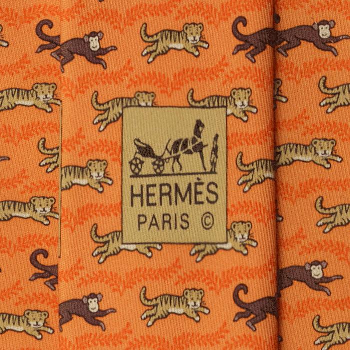 Hermes Men's Silk Tie Whimsical Tiger and Monkey Pattern 5382 | Necktie Cravate