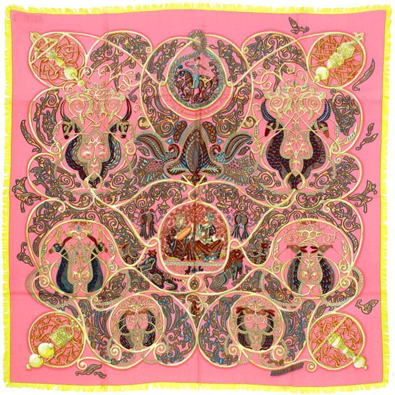 Hermes Scarf "Charmante Animaux" by Annie Faivre 90cm Cashmere Frange | Carre Foulard Rare