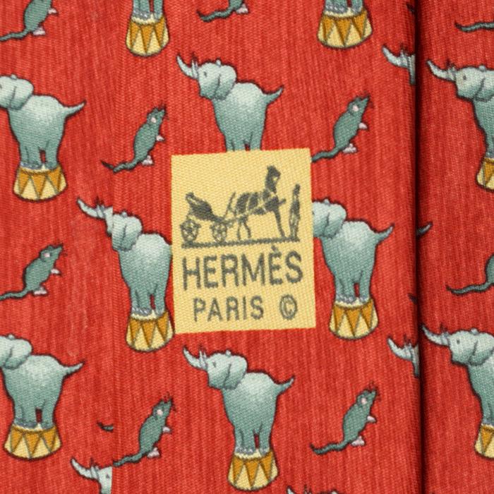 Hermes Men's Silk Tie Whimsical Circus Elephants Pattern 7681 | Necktie Cravate