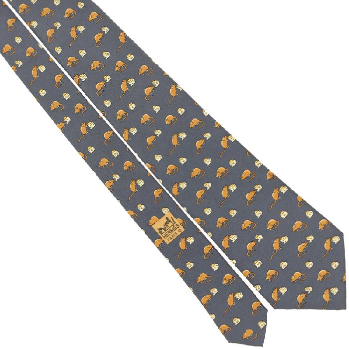 Hermes Men's Silk Tie Vintage Whimsical Mouse and Cheese Pattern 7605 | Necktie Cravate