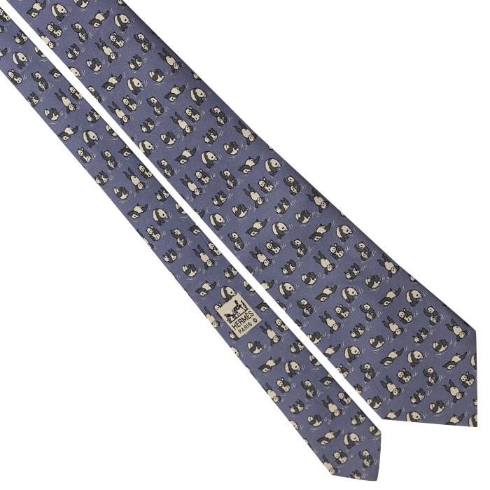 Hermes Men's Silk Tie Vintage Pandas Pattern 7362 | Necktie Cravate