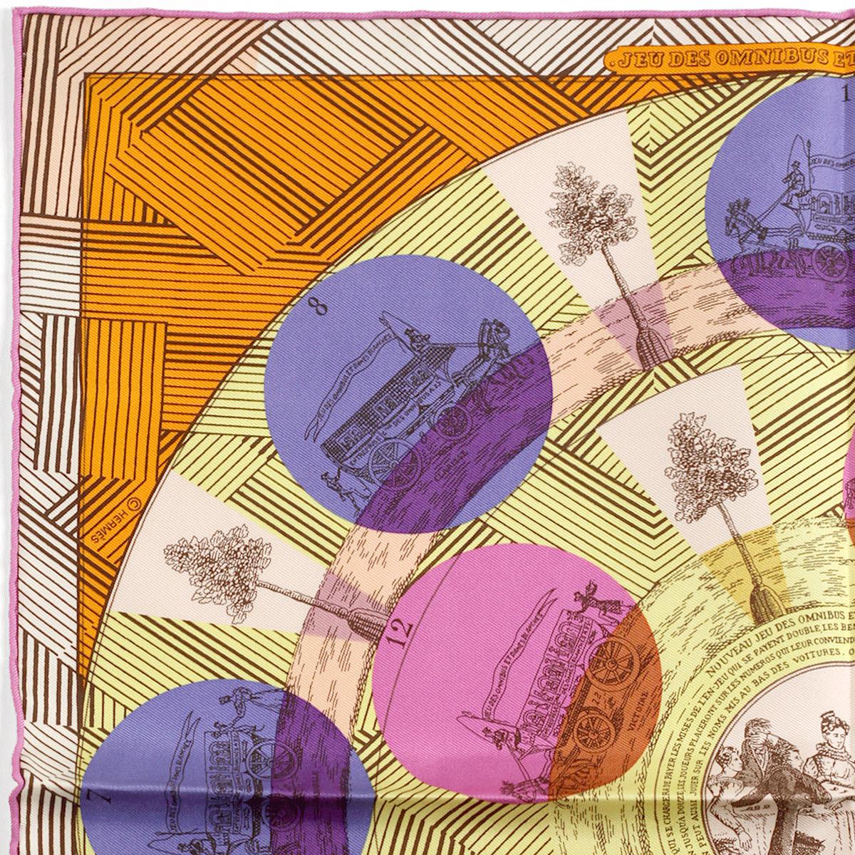 Hermes Scarf 45cm "Jeu des Omnibus Remix" by Giancarlo Pagni Silk Gavroche