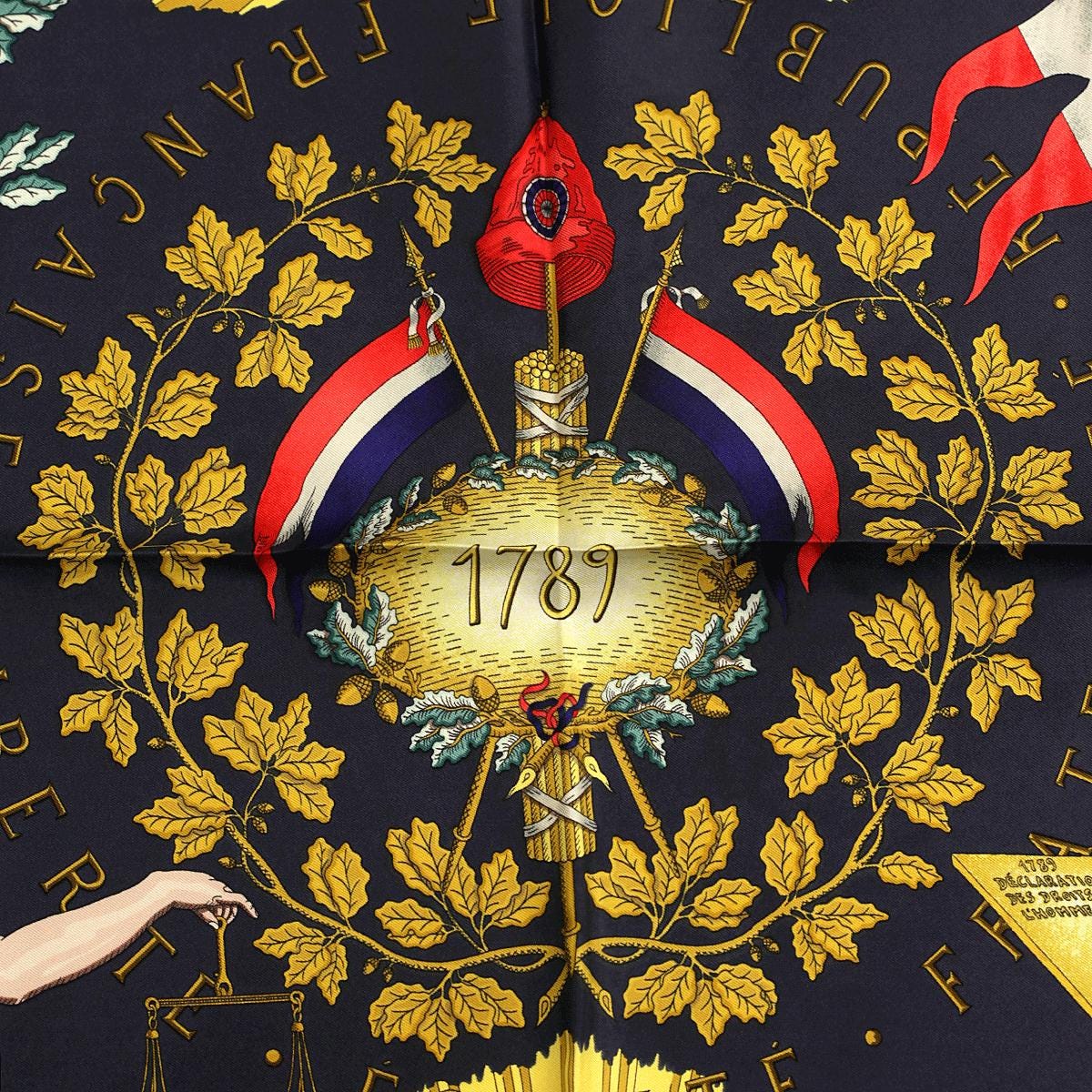 Hermes Scarf "1789 Liberte Egalite Fraternite" by Joachim Metz Vintage 90cm Silk | Carre Foulard