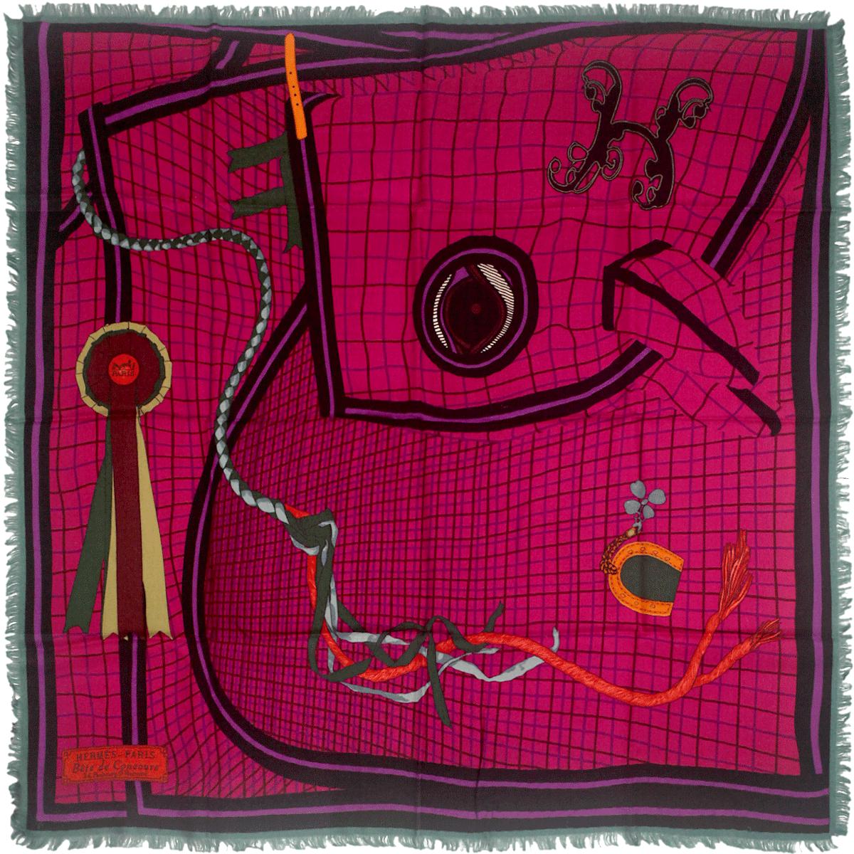 Hermes Scarf "Bete de Concours" by Anamorphee 90cm Cashmere Frange | Carre Foulard