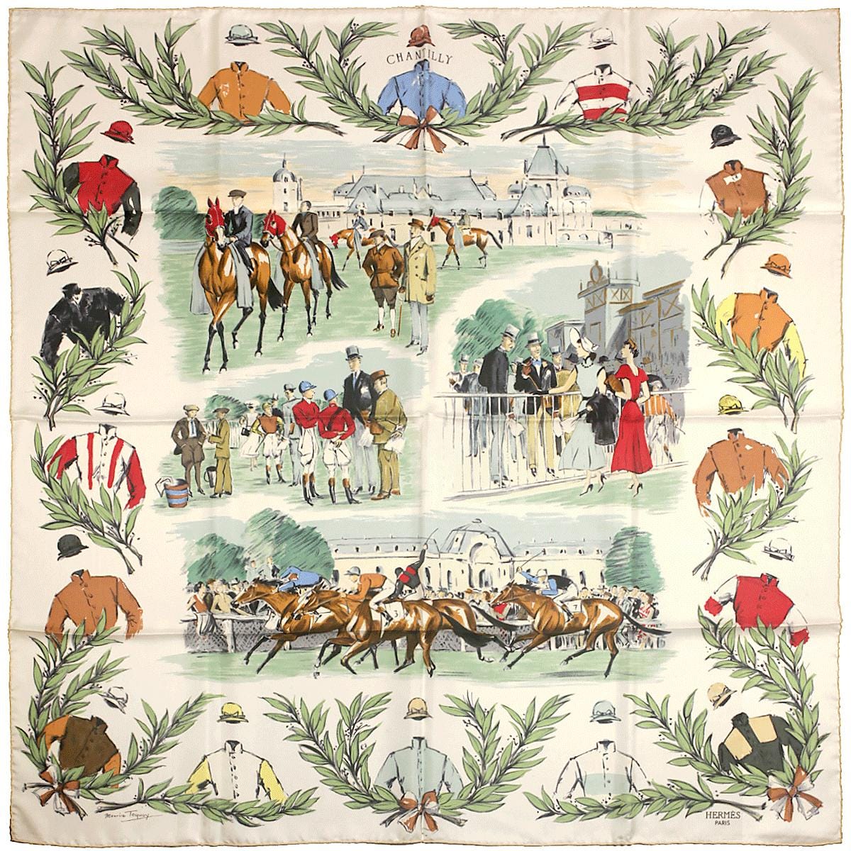 Hermes Scarf "Chantilly" by Maurice Tranchant 90cm Silk | Carre Foulard