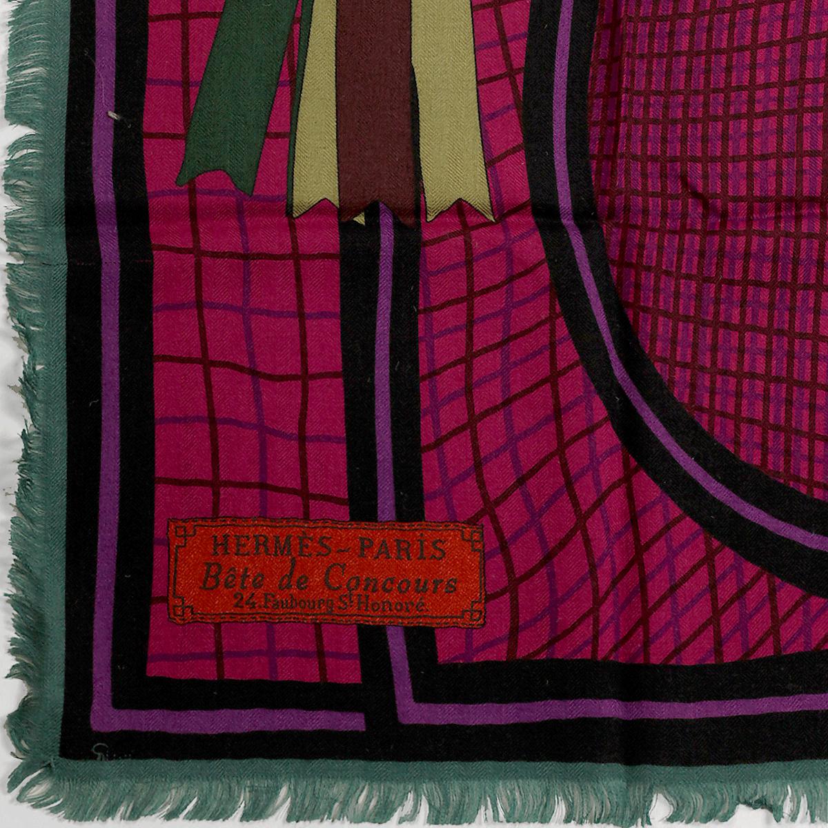 Hermes Scarf "Bete de Concours" by Anamorphee 90cm Cashmere Frange | Carre Foulard