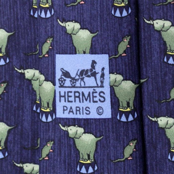 Hermes Men's Silk Tie Whimsical Circus Elephants Pattern 7681 | Necktie Cravate