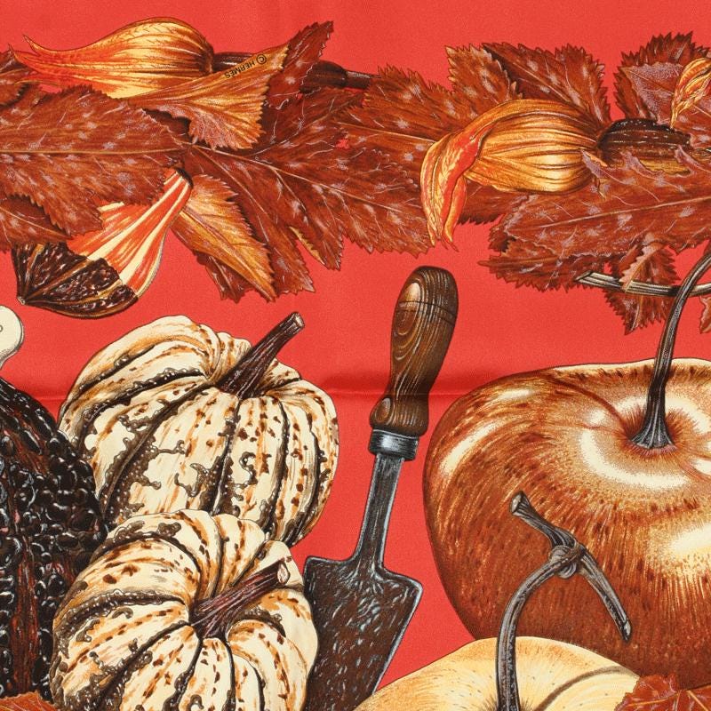 Hermes Scarf "Citrouilles et Coloquintes" by Valerie Dawlat Dumoulin 90cm Silk