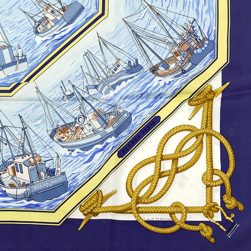 Hermes Scarf "Retour de Peche" by Francoise De La Perriere Vintage 90cm Silk | Carre