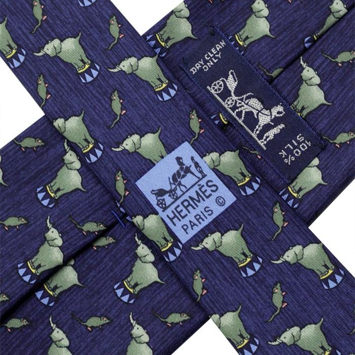 Hermes Men's Silk Tie Whimsical Circus Elephants Pattern 7681
