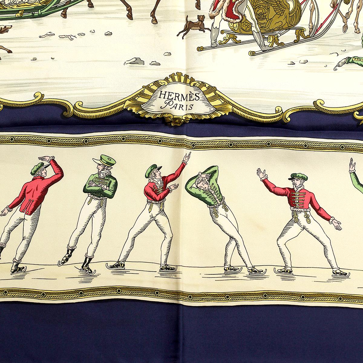 Hermes Scarf "Plaisirs du Froid" by Hugo Grygkar Vintage 90cm Silk | Foulard Carre