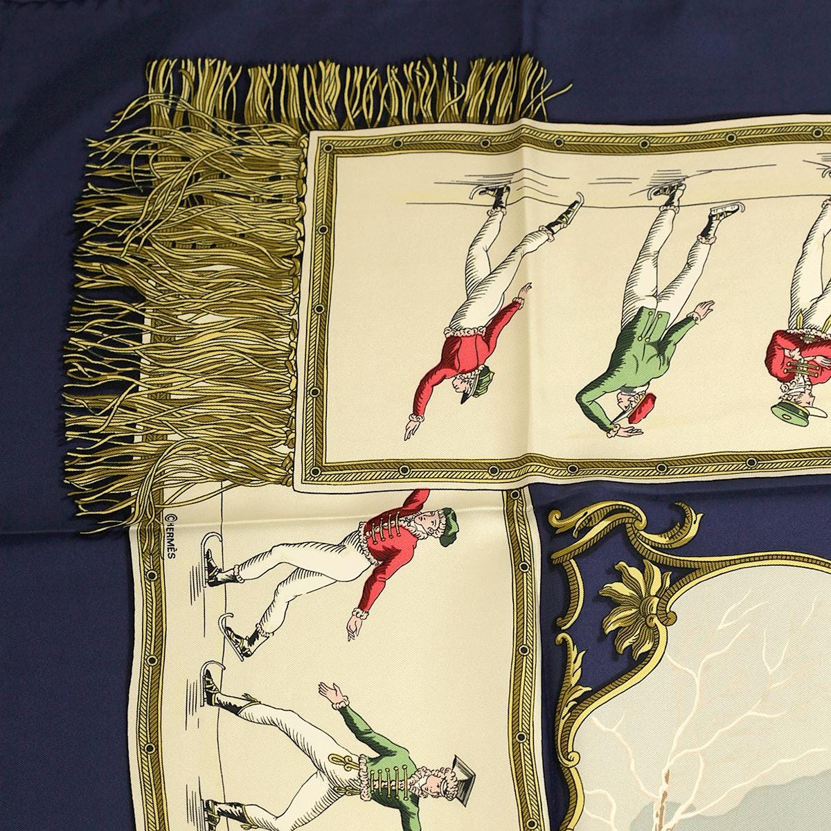Hermes Scarf "Plaisirs du Froid" by Hugo Grygkar Vintage 90cm Silk | Foulard Carre