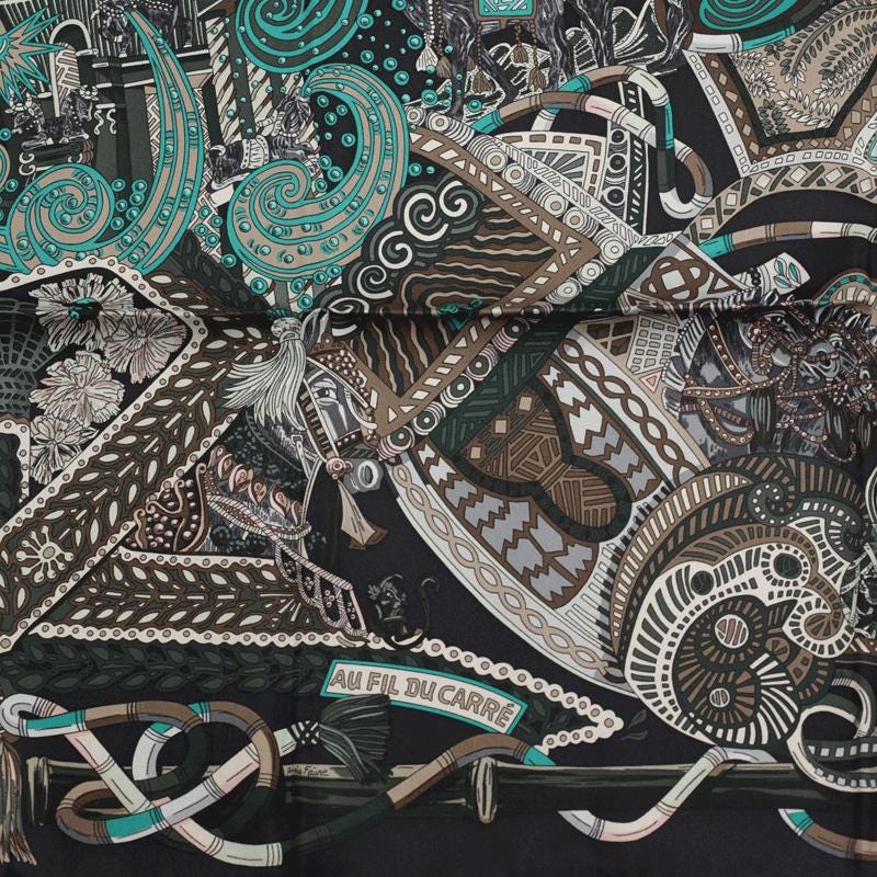 Hermes Scarf "Au Fil du Carre" by Annie Faivre 90cm Silk | Carre Foulard