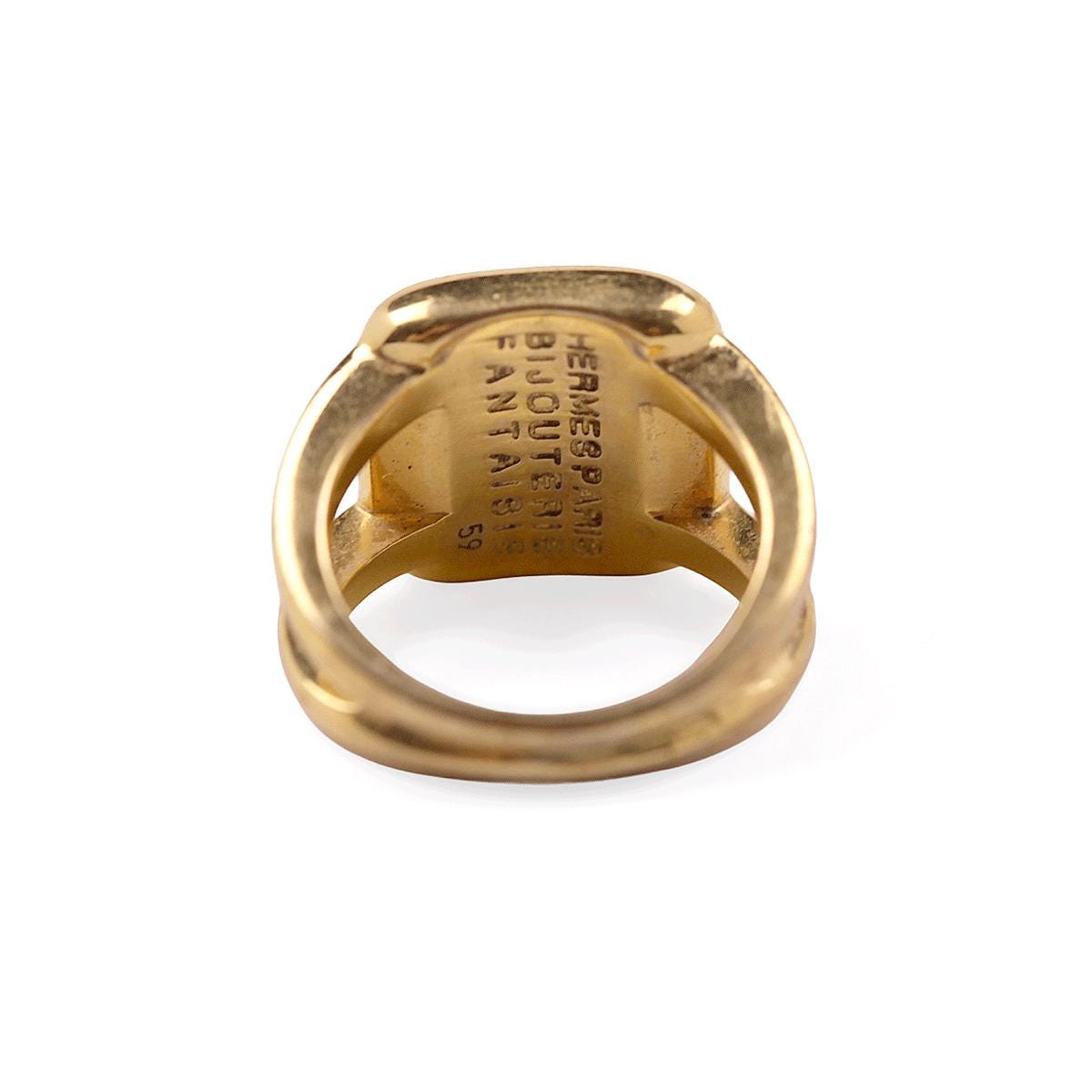 Hermes Bijouterie Fantaisie Horse Corozo Intaglio Gold Ring