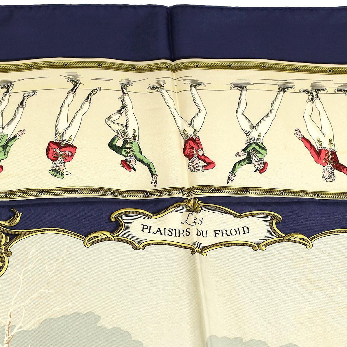 Hermes Scarf "Plaisirs du Froid" by Hugo Grygkar Vintage 90cm Silk | Foulard Carre